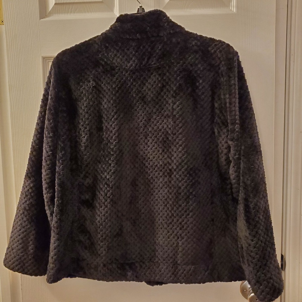 Anne Klein sz L black textured fleece jacket cozy classic warm elevated basic - Picture 6 of 13